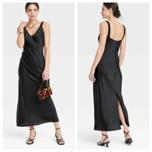 A New Day Black Slip Satin Maxi Dress Luxury Holiday Party Wedding Bridesmaid XL